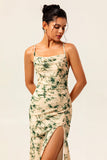 Robe de demoiselle d’honneur imprimée sirène florale champagne avec fente