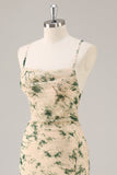Robe de demoiselle d’honneur sirène de fleur de champagne avec fente