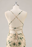 Robe de demoiselle d’honneur sirène de fleur de champagne avec fente