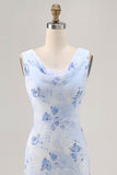 Fleur bleue col col gaine longue robe d’invité de mariage