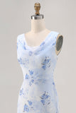 Fleur bleue col col gaine longue robe d’invité de mariage