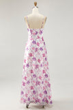 Floral violet A ligne spaghetti bretelles Robe d’invitée de mariage imprimée