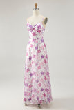 Floral violet A ligne spaghetti bretelles Robe d’invitée de mariage imprimée