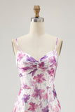 Floral violet A ligne spaghetti bretelles Robe d’invitée de mariage imprimée