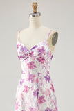 Floral violet A ligne spaghetti bretelles Robe d’invitée de mariage imprimée