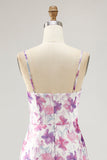 Floral violet A ligne spaghetti bretelles Robe d’invitée de mariage imprimée