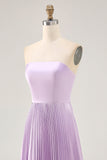 Robe de demoiselle d’honneur longue sans bretelles plissée lilas