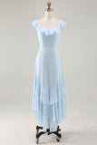 Robe de demoiselle d’honneur à volants bleu ciel