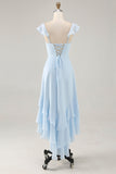 Robe de demoiselle d’honneur à volants bleu ciel