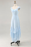 Robe de demoiselle d’honneur à volants bleu ciel