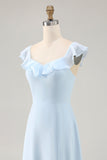 Robe de demoiselle d’honneur à volants bleu ciel
