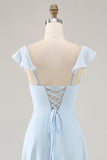 Robe de demoiselle d’honneur à volants bleu ciel