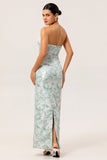 Robe de demoiselle d’honneur sans bretelles imprimée florale blanche et bleue