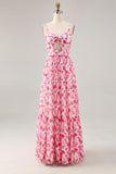 Robe d’invitée de mariée à bretelles spaghetti florales imprimées bleues