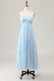 Robe longue d’invitée de mariée dos nu bleu ciel
