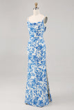 Fleur bleue col bénitier sirène longue robe d’invitée de mariage