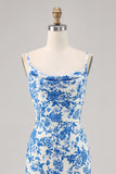 Fleur bleue col bénitier sirène longue robe d’invitée de mariage