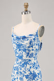 Fleur bleue col bénitier sirène longue robe d’invitée de mariage