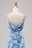 Fleur bleue col bénitier sirène longue robe d’invitée de mariage