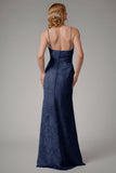 Robe de demoiselle d’honneur à bretelles spaghetti fourreau bleu poussiéreux avec fente