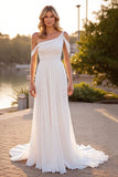 Ivoire Une Épaule Une Ligne Balayage Train Robe de Mariée