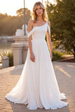 Ivoire Une Épaule Une Ligne Balayage Train Robe de Mariée