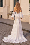 Robe de mariée en dentelle ivoire Sirène Sweep Train avec fente