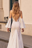 Robe de mariée en dentelle ivoire Sirène Sweep Train avec fente