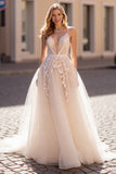 lvory Une ligne applique Tulle Robe de mariée longue