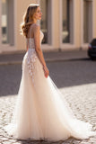 lvory Une ligne applique Tulle Robe de mariée longue