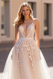 lvory Une ligne applique Tulle Robe de mariée longue