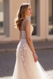 lvory Une ligne applique Tulle Robe de mariée longue
