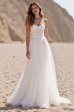 A Line Robe de mariée longue bustier corset ivoire en tulle