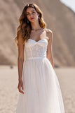 A Line Robe de mariée longue bustier corset ivoire en tulle