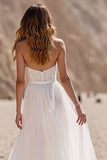 A Line Robe de mariée longue bustier corset ivoire en tulle