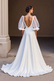 Ivoire une ligne col V satin froncé robe de mariée longue