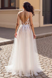 Ivoire appliqué une ligne Tulle longue robe de mariée