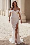 Robe de mariée à volants sirène ivoire à épaules dénudées avec fente