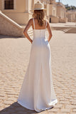 Simple Ivoire Une Ligne Col Rond Satin Robe De Mariée Longue