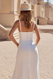 Simple Ivoire Une Ligne Col Rond Satin Robe De Mariée Longue