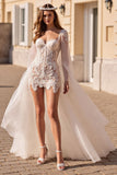 Flutter Sleeve Ivoire Moulante Dentelle Corset Robe de mariée