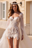 Flutter Sleeve Ivoire Moulante Dentelle Corset Robe de mariée