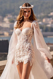 Flutter Sleeve Ivoire Moulante Dentelle Corset Robe de mariée