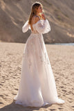 Robe de mariée longue à manches amovibles ivoire une ligne appliquée