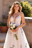 Floral Ivoire Appliqué Une Robe De Mariée Trapèze