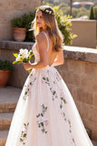 Floral Ivoire Appliqué Une Robe De Mariée Trapèze