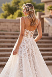 Une ligne corset spaghetti bretelles robe de mariée ivoire