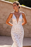 Corset sirène ivoire col V dentelle robe de mariée longue