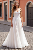 Robe de mariée à col rond en perles ivoire