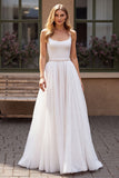 Robe de mariée à col rond en perles ivoire